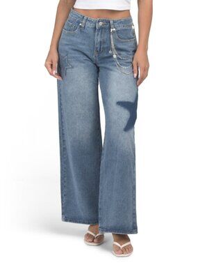 CALI1850 Embellished Low Rise Wide Leg Jeans With Chain Belt 2J1268 NEW